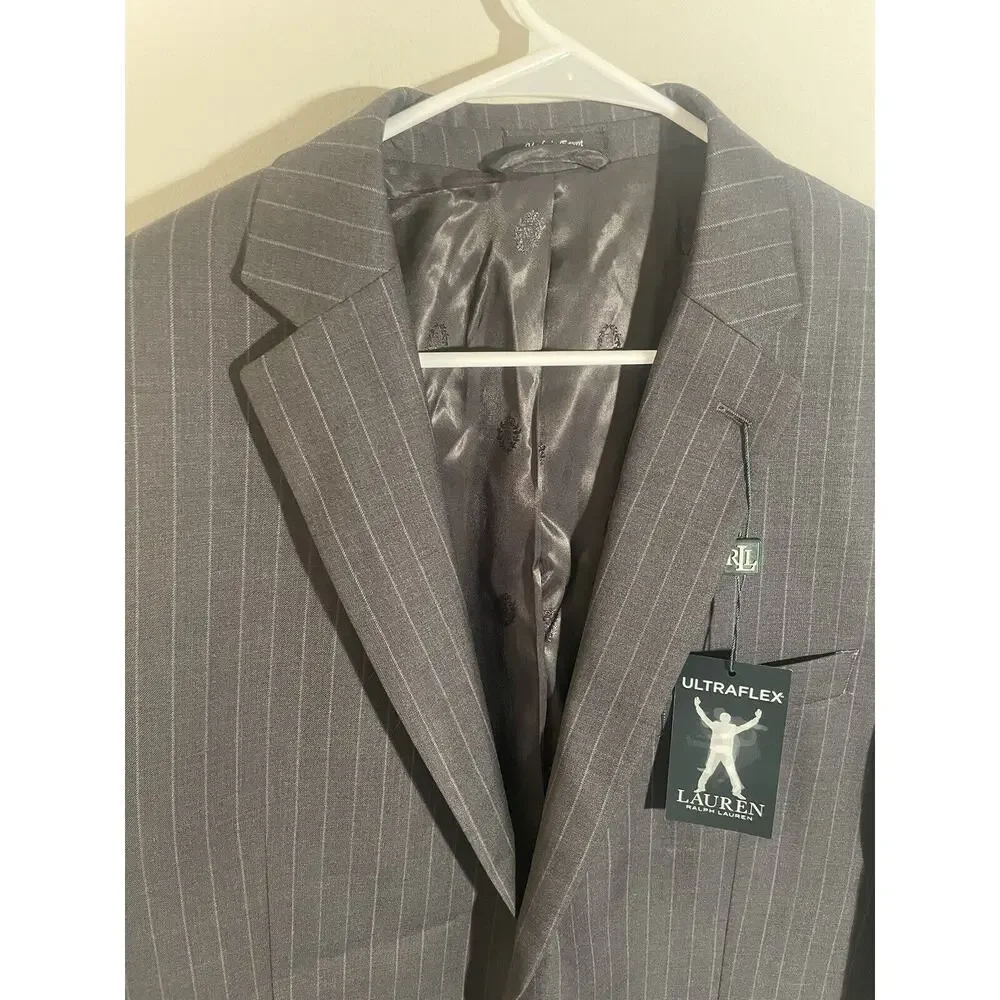 $699 NWT RALPH LAUREN ULTRAFLEX PINSTRIPE BLACK‎ SUIT JACKET MEN’S 46R